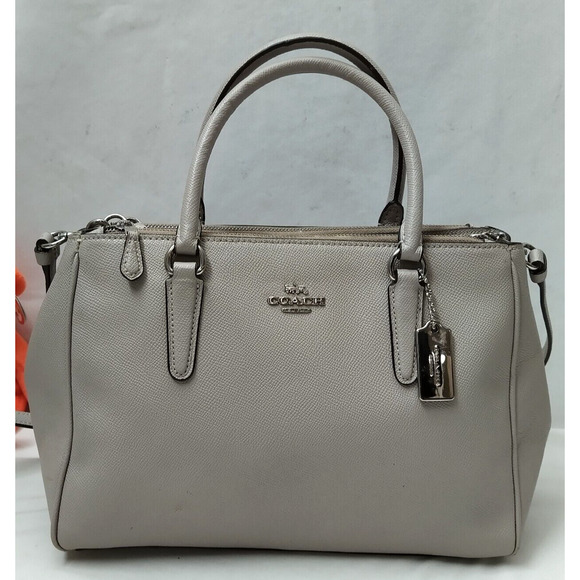 Coach Surrey Gray Crossgrain Leather Carryall Top Handle Zipper Satchel Bag - Picture 1 of 16